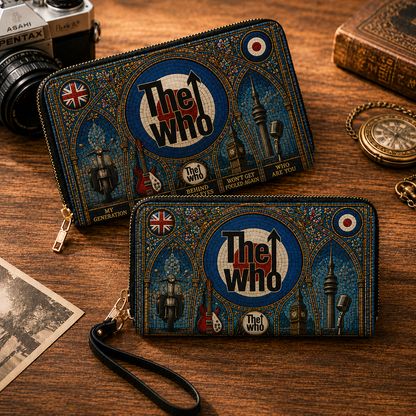 The Who Leather Handbag, Leather Tote Bag, Leather Wallet Set - Stained Glass The Who Band Fan Gift, Luxury Rock Music Accessories