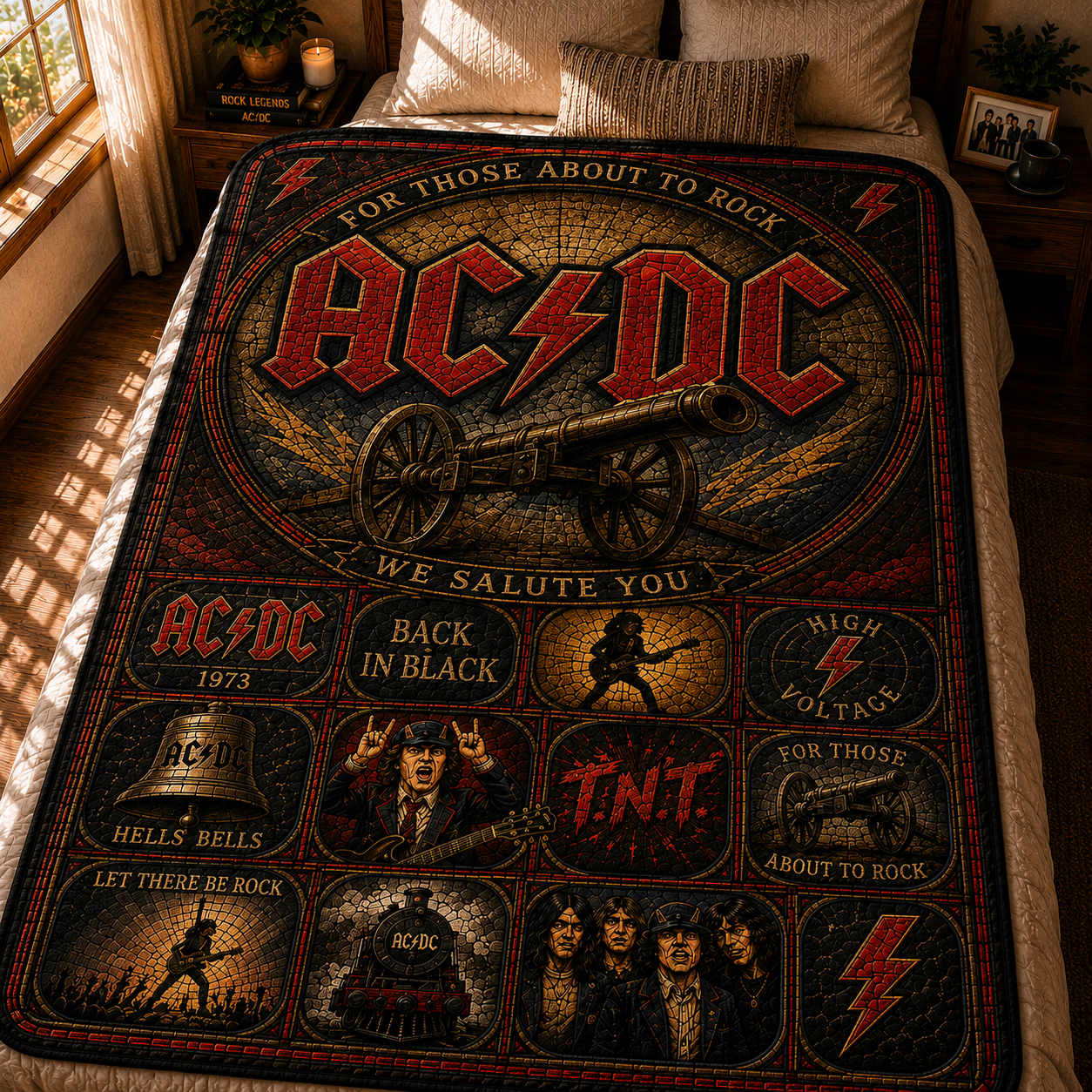 AC/DC Stained Glass Sherpa Blanket – For Those About to Rock Premium Fleece Throw Blanket