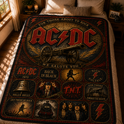 AC/DC Stained Glass Sherpa Blanket – For Those About to Rock Premium Fleece Throw Blanket