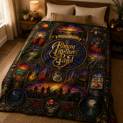 The Allman Brothers Band Sherpa Blanket – Stained Glass Southern Rock Throw Blanket