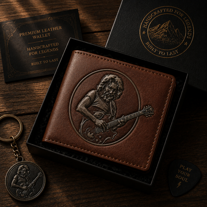 Jerry Garcia Guitar Wallet – Grateful Dead Inspired Leather Wallet (With Box)