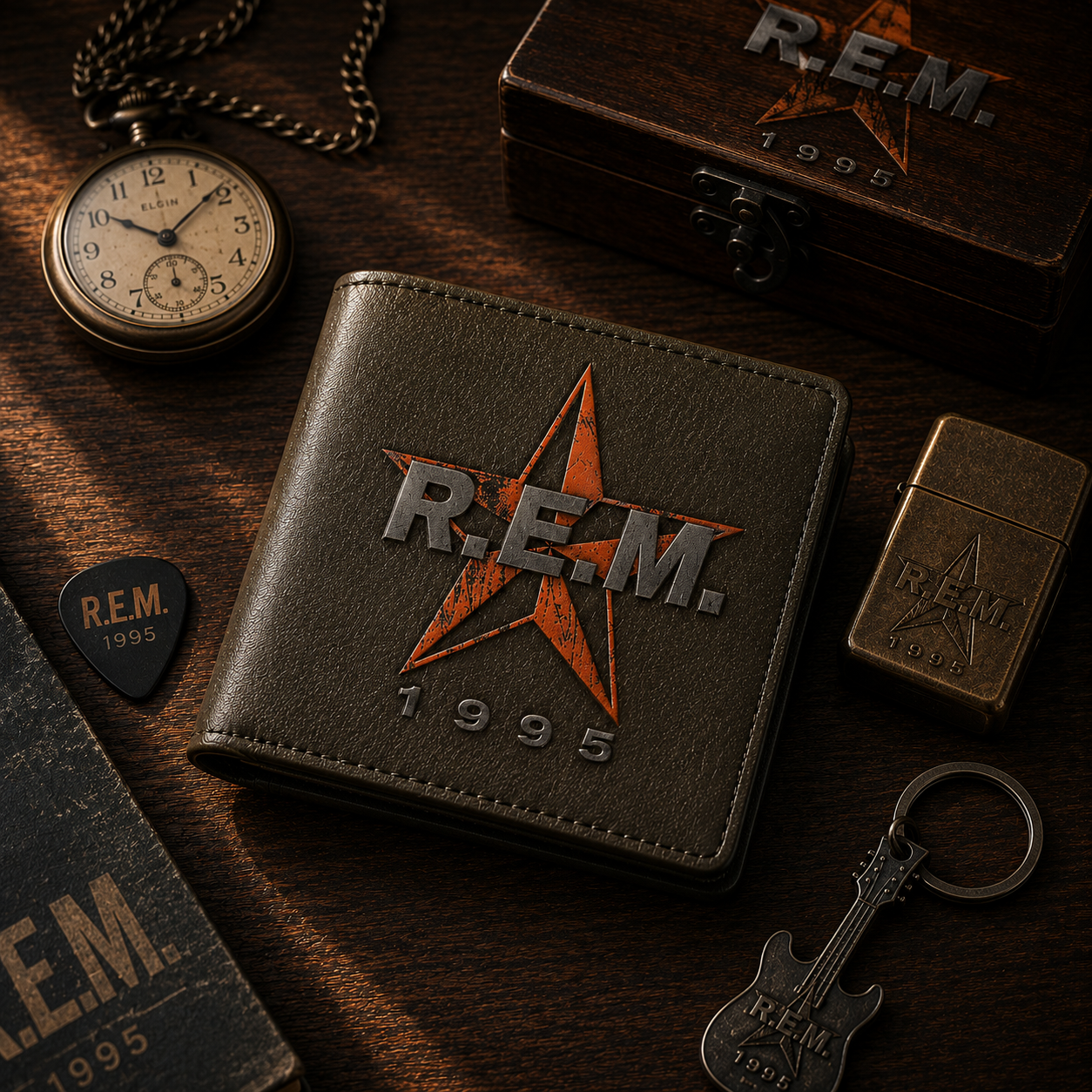 R.E.M. 1995 Vintage Rock Leather Wallet With Box – Alternative Rock Band Fan Gift