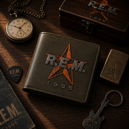 R.E.M. 1995 Vintage Rock Leather Wallet With Box – Alternative Rock Band Fan Gift