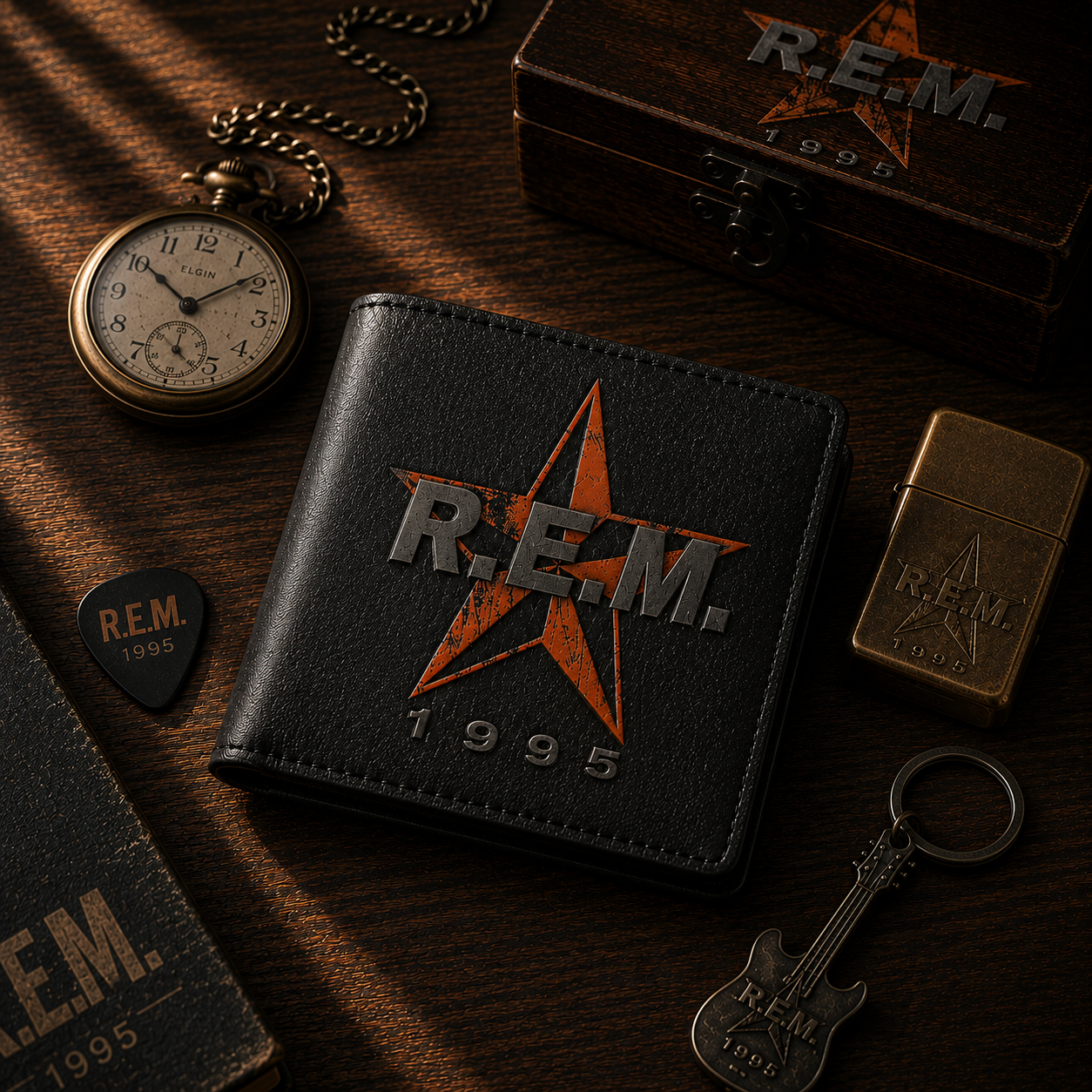 R.E.M. 1995 Vintage Rock Leather Wallet With Box – Alternative Rock Band Fan Gift