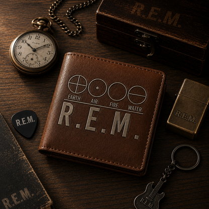 R.E.M. Elements Symbol Leather Wallet With Box – Vintage Alternative Rock Fan Gift