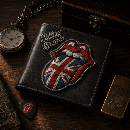 Rolling Stones Union Jack Tongue Leather Wallet With Box – Classic British Rock Fan Gift