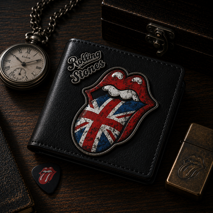 Rolling Stones Union Jack Tongue Leather Wallet With Box – Classic British Rock Fan Gift