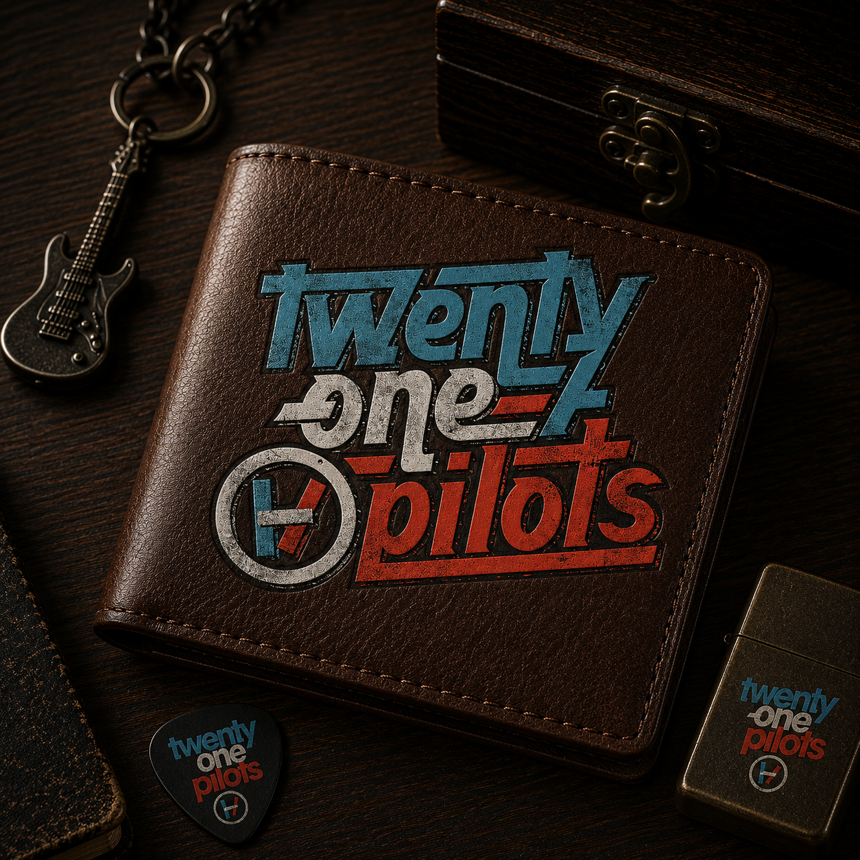 Twenty One Pilots Retro Logo Leather Wallet With Box – Alternative Rock Fan Gift