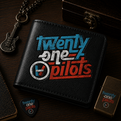 Twenty One Pilots Retro Logo Leather Wallet With Box – Alternative Rock Fan Gift