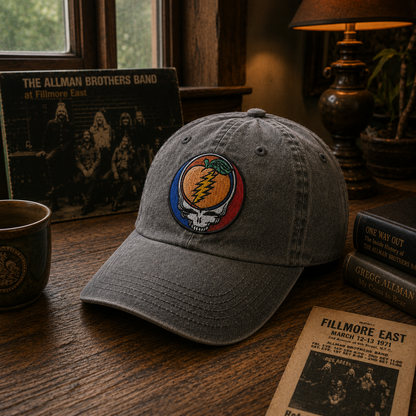 The Allman Brothers Band Peach Skull Vintage Cap – Southern Rock Camping Dad Hat Gift