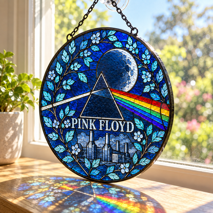 Pink Floyd Suncatcher – Dark Side of the Moon Prism & Battersea Power Station Window Hanging, Progressive Rock Fan Gift