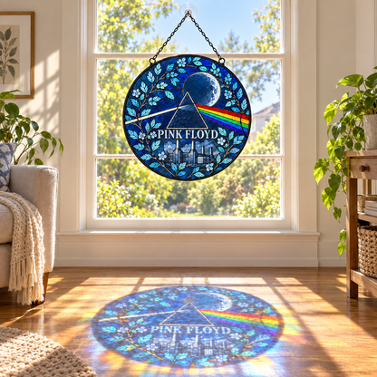 Pink Floyd Suncatcher – Dark Side of the Moon Prism & Battersea Power Station Window Hanging, Progressive Rock Fan Gift