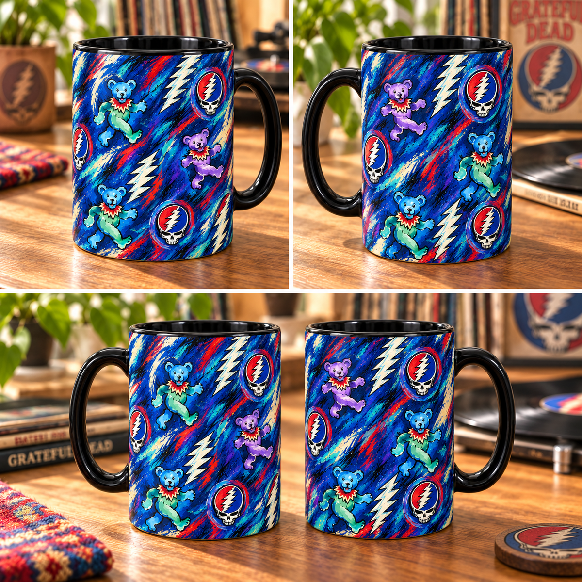 Grateful Dead Painterly Mug – Dancing Bears, Steal Your Face & Lightning Bolt Art Coffee Cup, Psychedelic Deadhead Gift