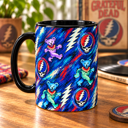 Grateful Dead Painterly Mug – Dancing Bears, Steal Your Face & Lightning Bolt Art Coffee Cup, Psychedelic Deadhead Gift