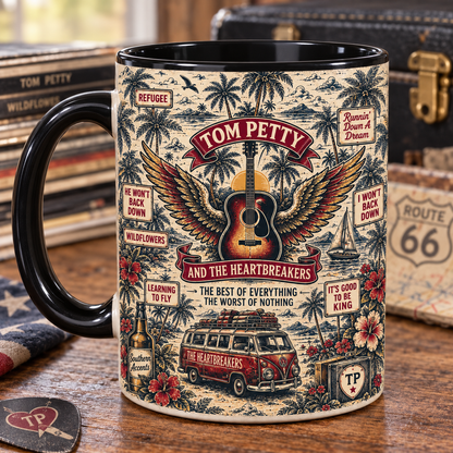 Tom Petty & The Heartbreakers Mug – Wildflowers Road Trip Coffee Cup, Free Fallin’ & I Won’t Back Down Music Gift, Classic Rock Fan Mug