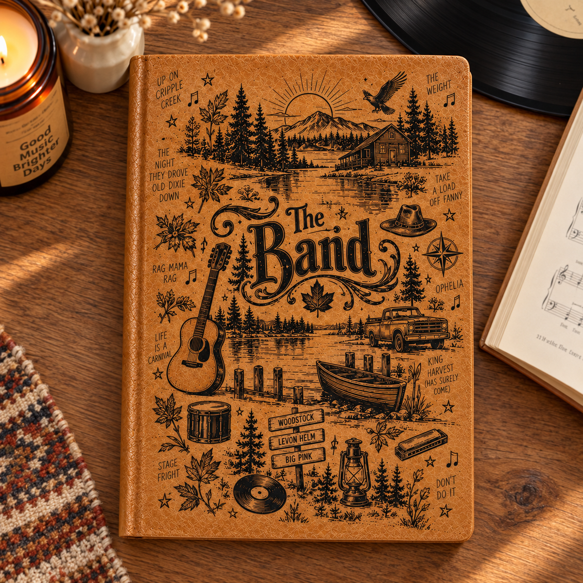 The Band Vintage Leather Journal – Americana Roots Rock Notebook & Levon Helm Tribute Diary