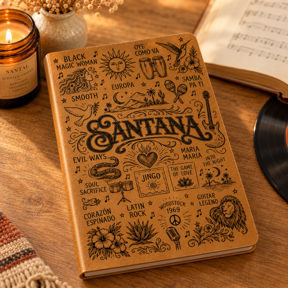 Santana Vintage Leather Journal – Carlos Santana Latin Rock Music Notebook & Diary