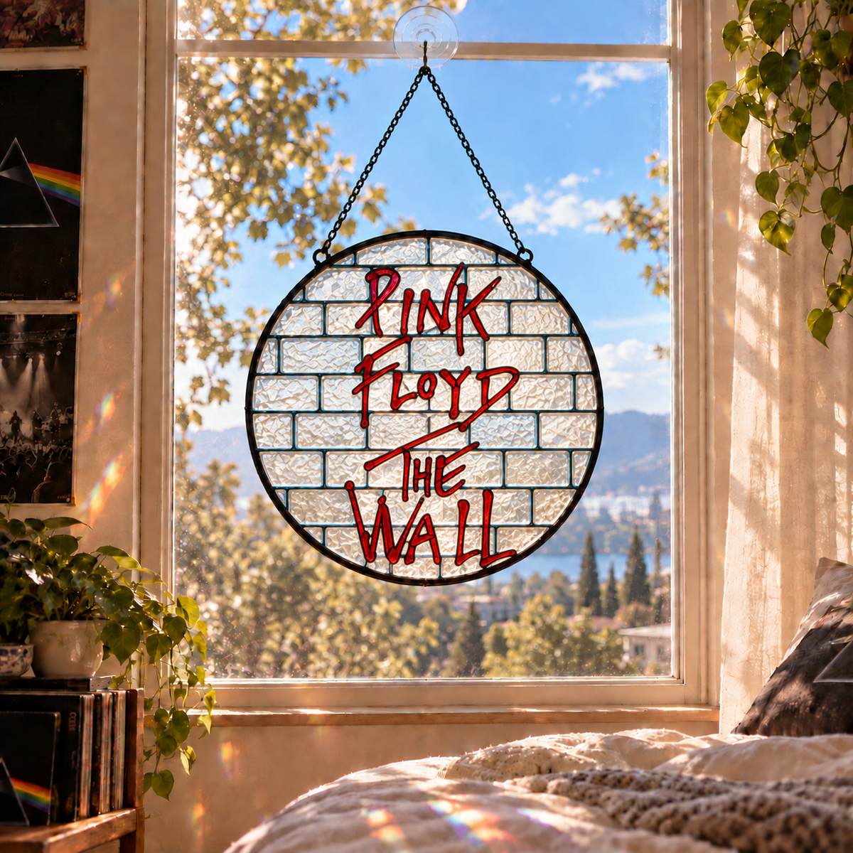 Pink Floyd Album Stained Glass Suncatcher - Psychedelic Rock Music Window Hanging Gift for Fans