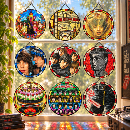 The Rolling Stones Iconic Album Stained Glass Sun Catcher – Retro Rock Music Window Hanging Gift for Fans