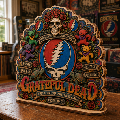 Grateful Dead 3-Layer Wooden Plaque – Steal Your Face Dancing Bears Classic Rock Music Decor, Deadhead Gift