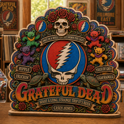 Grateful Dead 3-Layer Wooden Plaque – Steal Your Face Dancing Bears Classic Rock Music Decor, Deadhead Gift