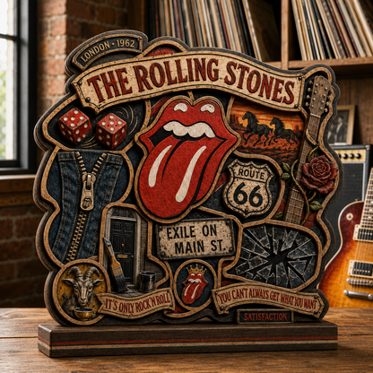 The Rolling Stones 3-Layer Wooden Plaque – Tongue Logo Classic Rock Decor, Satisfaction Music Fan Gift