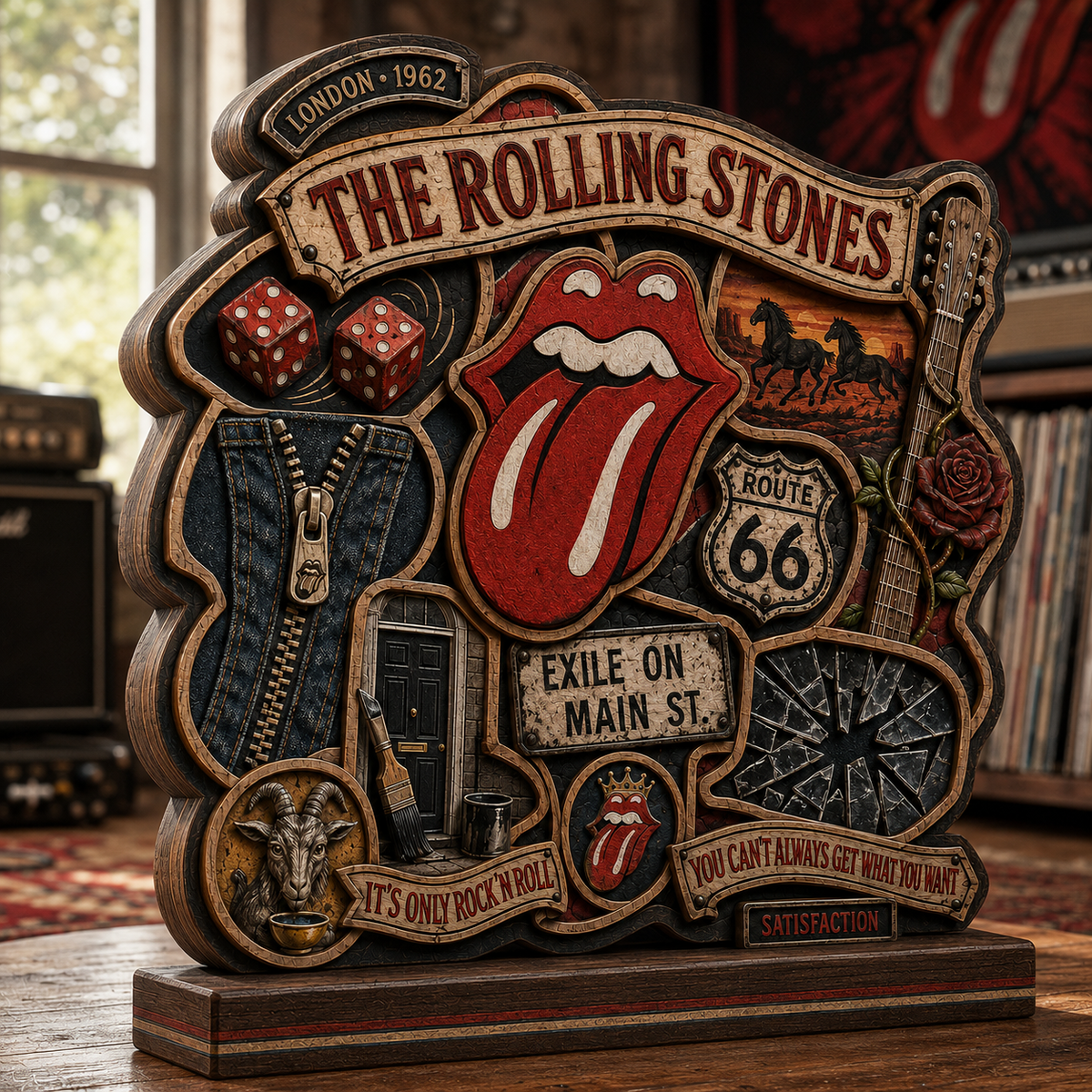 The Rolling Stones 3-Layer Wooden Plaque – Tongue Logo Classic Rock Decor, Satisfaction Music Fan Gift