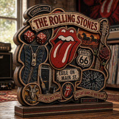 The Rolling Stones 3-Layer Wooden Plaque – Tongue Logo Classic Rock Decor, Satisfaction Music Fan Gift