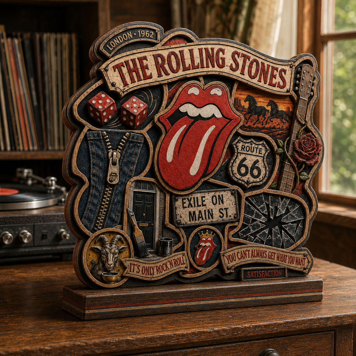 The Rolling Stones 3-Layer Wooden Plaque – Tongue Logo Classic Rock Decor, Satisfaction Music Fan Gift