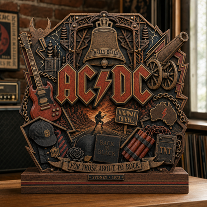 AC/DC 3-Layer Wooden Plaque – Hells Bells Highway to Hell Rock Band Display, Classic Rock Music Decor Gift