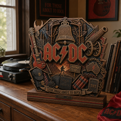 AC/DC 3-Layer Wooden Plaque – Hells Bells Highway to Hell Rock Band Display, Classic Rock Music Decor Gift