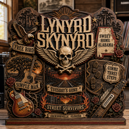 Lynyrd Skynyrd 3-Layer Wooden Plaque – Free Bird & Sweet Home Alabama Southern Rock Music Decor, Fan Gift
