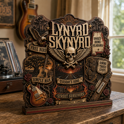 Lynyrd Skynyrd 3-Layer Wooden Plaque – Free Bird & Sweet Home Alabama Southern Rock Music Decor, Fan Gift