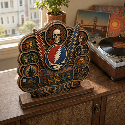 Grateful Dead Steal Your Face 3 Layer Wooden Plaque – Psychedelic Dancing Bears 3D Layered Rock Music Decor