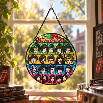 The Rolling Stones Iconic Album Stained Glass Sun Catcher – Retro Rock Music Window Hanging Gift for Fans