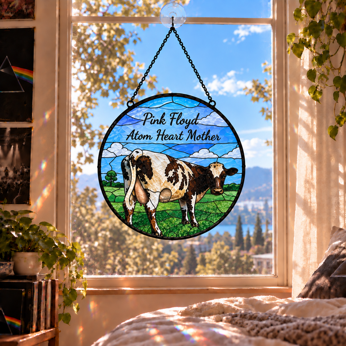 Pink Floyd Album Stained Glass Suncatcher - Psychedelic Rock Music Window Hanging Gift for Fans
