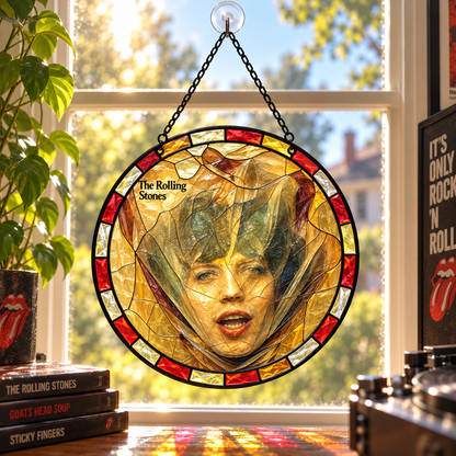 The Rolling Stones Iconic Album Stained Glass Sun Catcher – Retro Rock Music Window Hanging Gift for Fans