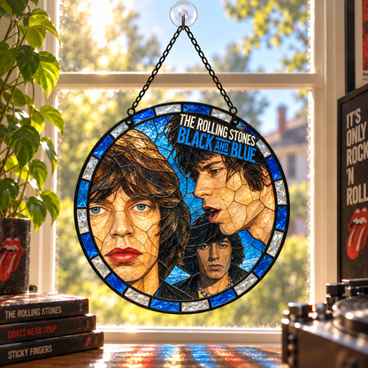 The Rolling Stones Iconic Album Stained Glass Sun Catcher – Retro Rock Music Window Hanging Gift for Fans