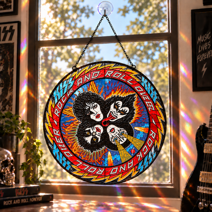 KISS Band Stained Glass Suncatcher – Glam Rock Music Window Hanging Gift for KISS Army