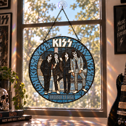 KISS Band Stained Glass Suncatcher – Glam Rock Music Window Hanging Gift for KISS Army