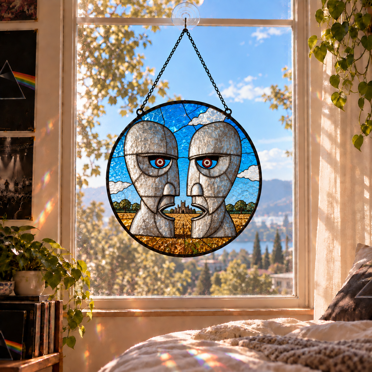 Pink Floyd Album Stained Glass Suncatcher - Psychedelic Rock Music Window Hanging Gift for Fans