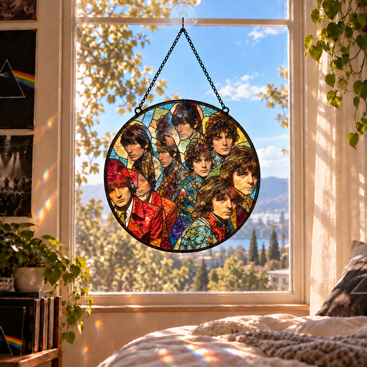 Pink Floyd Album Stained Glass Suncatcher - Psychedelic Rock Music Window Hanging Gift for Fans
