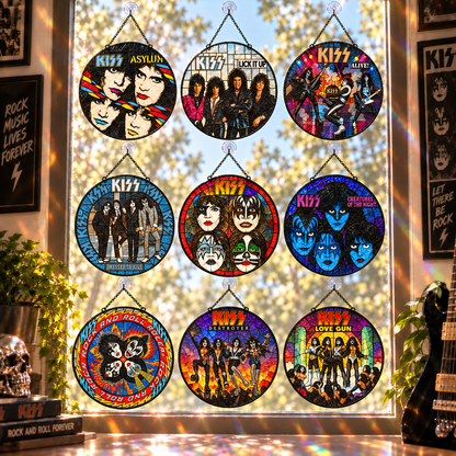 KISS Band Stained Glass Suncatcher – Glam Rock Music Window Hanging Gift for KISS Army