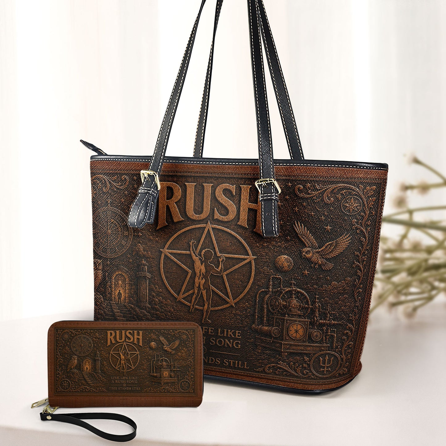 Rush Handbag, Tote Bag and Wallet Set - Time Stands Still Vintage Embossed Purse Set