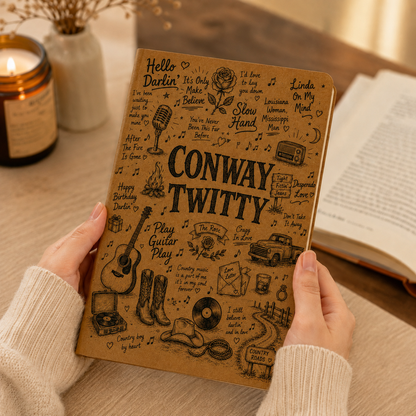 Conway Twitty Vegan Leather Journal, Country Music Notebook, Conway Twitty Song Lyrics Journal, Hardcover Writing Diary, Gift for Country Music Fans