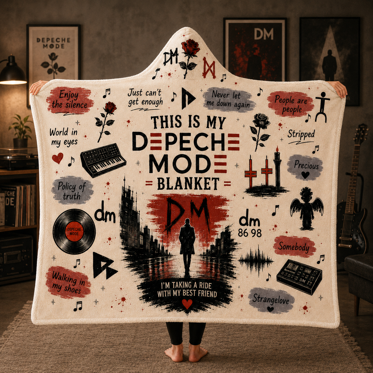 Depeche Mode Hooded Blanket, Music Band Blanket, Enjoy the Silence Personal Jesus Fan Gift