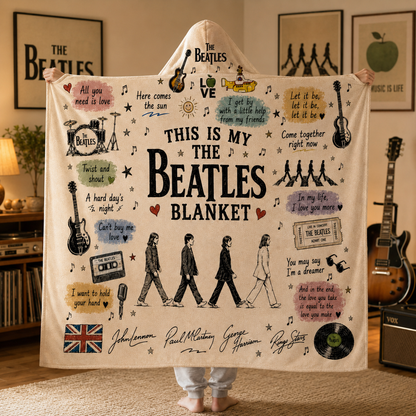 The Beatles Hooded Blanket, Classic Rock Music Blanket, Abbey Road Beatles Fan Gift, Music Lover Blanket