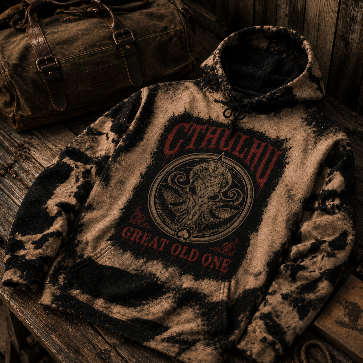 Cthulhu Great Old One Hoodie, H.P. Lovecraft Bleached Pullover Hoodie, Cosmic Horror Sweatshirt, Eldritch Monster Hoodie
