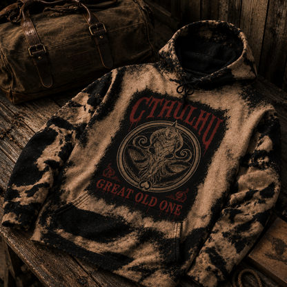 Cthulhu Great Old One Hoodie, H.P. Lovecraft Bleached Pullover Hoodie, Cosmic Horror Sweatshirt, Eldritch Monster Hoodie