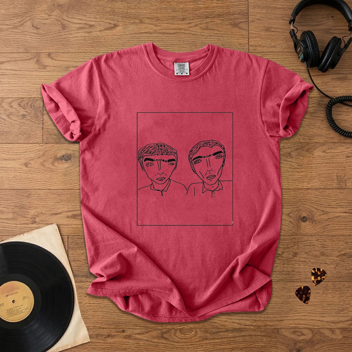Badly Drawn Gallagher Brothers of Oasis Comfort Tee – Space & Retro Rock Inspired Graphic Shirt